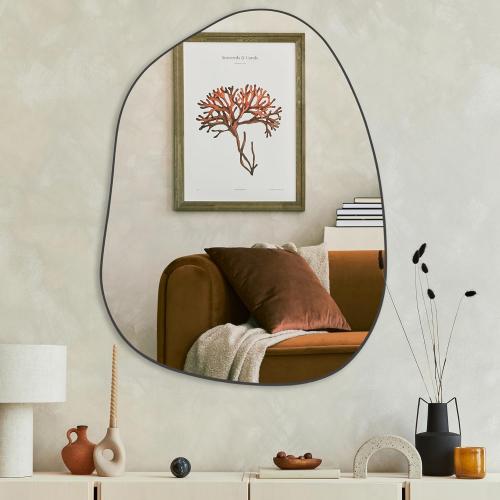 Irregular Asymmetrical Wall Mirror, 32x24 Black Bathroom Mirror | Decorative modern unique mirror. HD glass mirror for bedroom, living room, entryway, mantel and vanity decor