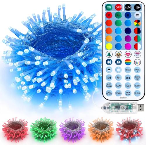 Brizled Color Changing String Lights, 33ft 100 LED Red Mini Lights with Remote, Dimmable RGB Lights String Clear Wire, Indoor USB Twinkle Light for Christmas Halloween Year-Round Decor
