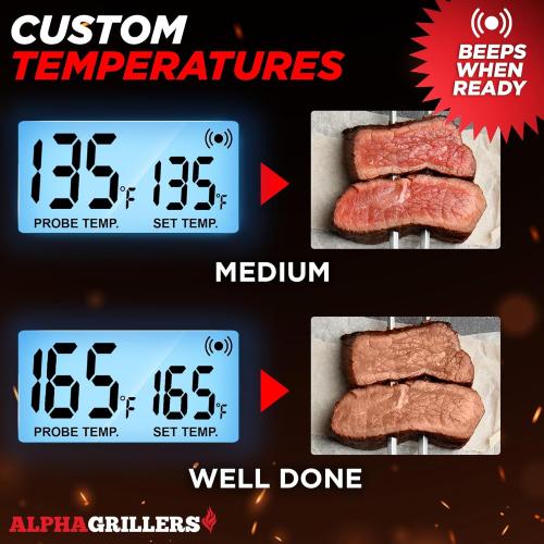 Alpha Grillers Meat Thermometer Digital - Kitchen Oven Thermometer for Cooking Food, Grilling, BBQ Smoker - 7 Preset Temperature Alerts, Timer, Alarm, & Stainless Steel Temperature Probe