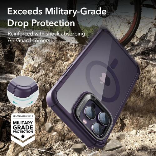 ESR for iPhone 14 Pro Max Case with Stand, Compatible with MagSafe, Full-Body Military-Grade Drop Proof Case with Built-in 9H  Tempered Glass Screen Protector, Armor Series, Clear Purple