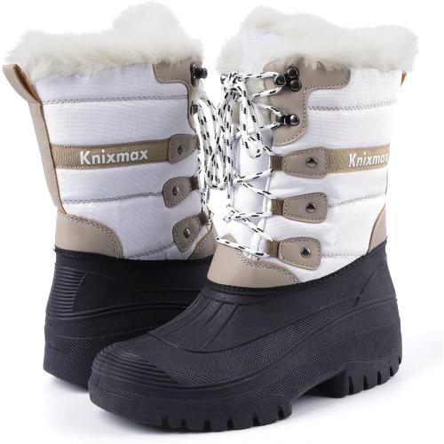 Size/ 5 woman Knixmax Women's Winter Snow Boots Waterproof Mid Calf Booties Fur Lined Warm Outdoor Insulated Mucker Yard Skiing Hiking Boots for Women Size 6-11