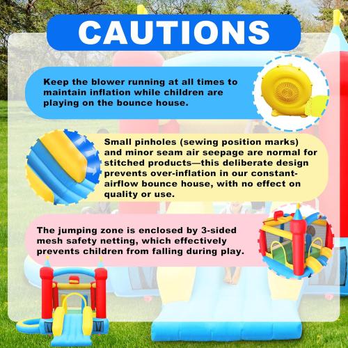 Inflatable Bounce House with Slide, Jumping Castle with Blower and Wave Pool, Basketball Rim, Football Goal