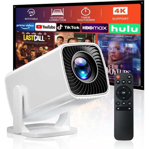 Mini Projector, Portable Projector 4K & Full HD 1080P Support, 270° Rotation Outdoor Projector, Movie Projector Compatible with Smartphone, TV Stick, Laptop, PS4, HDMI, USB (No WiFi or Bluetooth)