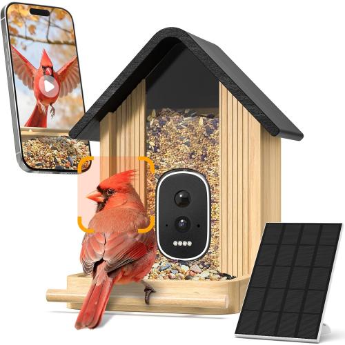 Bird Feeder with Camera, Smart Bamboo Bird Feeder, 2.5K UHD AI Identification, Real-time Videos & Pictures, Wireless Solar Powered Outdoor, Ideal for Garden Birding, Premium Present