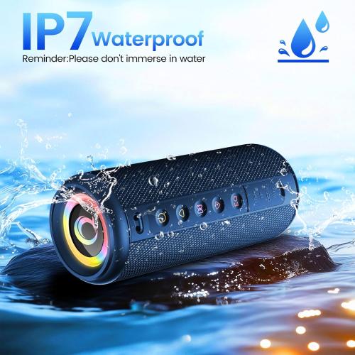 Portable Bluetooth Speaker, 2026 Bluetooth 5.4 Wireless Speaker with 20W HD Loud Stereo Sound, 20H Playtime, LED Lights, IP7, TWS Pairing, Built-in Mic, for Outdoor, Home, Beach, Party, Gift, Blue