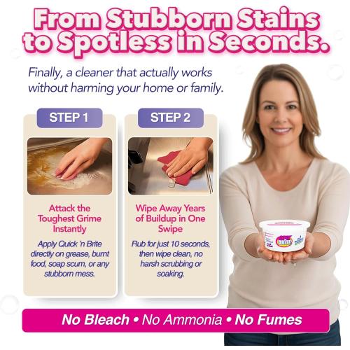 Set of 2 Size 12oz Quick 'n Brite All Purpose Cleaning Paste – Miracle Cleaner for Tough Stains | Eco-Friendly, Non-Toxic, Pet-Safe | Multi-Surface Stain Remover | Made in USA, 12oz (Pack of 2)