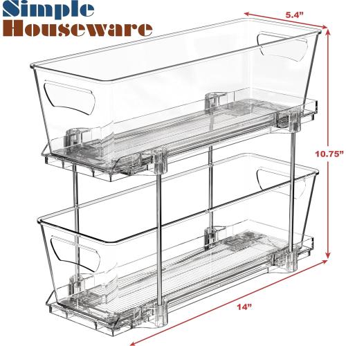 Simple Houseware 2-Tier Narrow Basket Drawer Cabinet Pull-Out Organizer, Clear