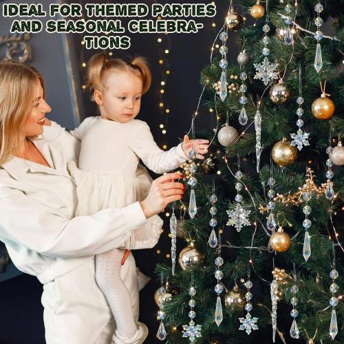 32pcs Christmas Decoration Crystal Ornaments - Iridescent Christmas Tree Ornaments Acrylic Snowflakes Drop Icicle Pendants Hanging Ornaments for Xmas Tree Winter Holiday Frozen Party Decorations