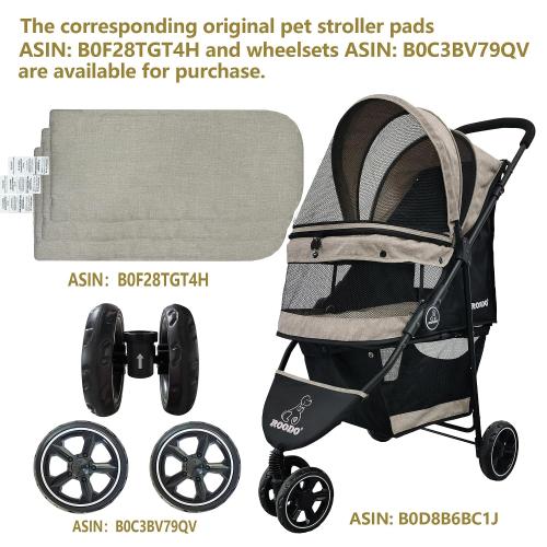 Light Khaki ROODO 3 Wheel Dog Pet Cat Stroller Best Lightweight Foldable Compact Portable Jogger All Terrain Travel Pet Gear Puppy Kitty Stroller for up to 30lbs Medium Small Dogs and Cats(Light Khaki)