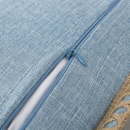 NordECO HOME Set of 2 Farmhouse Throw Pillow Covers - Burlap Linen Trimmed Tailored Edges Decorative Cushion Covers for Bed Home Decoration, 12 x 20, Blue