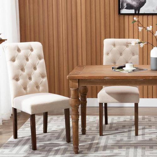 COLAMY Tufted Upholstered Dining Chairs Set of 2, Accent Parsons Chairs with Solid Wood Legs and Padded Seat, Beige