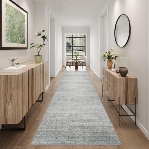 Art&Tuft 2'6x12 Runner Rug Non Slip, Washable Rug Runners for Hallways,Grey
