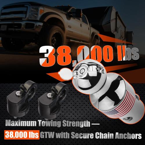 38K Anti-Theft Lock Gooseneck Hitch Kit for F250/F350 Silverado 2500 HD/Silverado 3500HD, Sierra 2500HD/Sierra 3500HD Puck System, Lockable Gooseneck Ball and Lockalbe Safety Chain Anchors