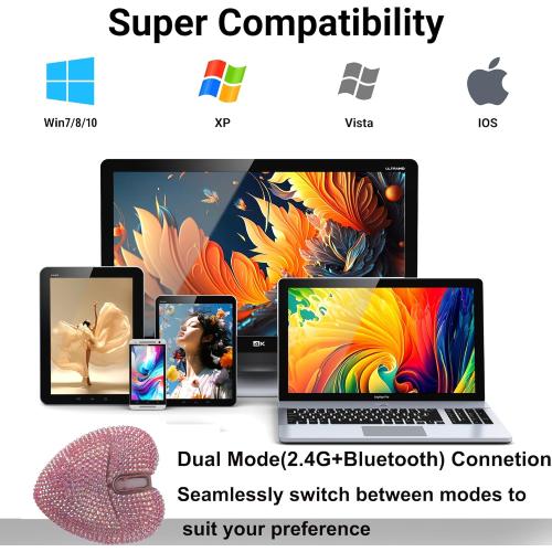 Wireless Bluetooth Mouse Cute Pink Love Heart Shinning Led Light Silent Portable Lightweight USB Optical Cordless Dual Mode Mice for PC Laptop Computer Tablet Mac MacBook Pro Kids Girls Women Gift