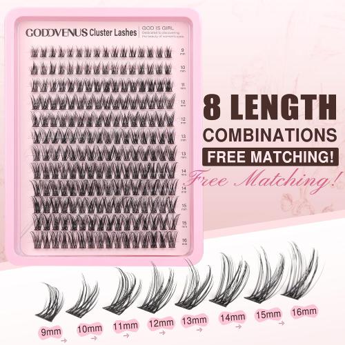 Goddvenus Lash Clusters Wispy Lashes Clusters Like Eyelashes Extension in Salon Natural DIY Cluster Eyelash Extensions for 5-7 days 9-16mm D Curl Fluffy DIY Individual Lashes (192pcs D Curl)