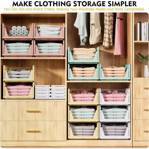 SNSLXH 5 Pack Stackable Closet Storage Basket, Multifunctional & Foldable Closet Organizer for Bathroom Kitchen Laundry Room Wardrobe Storage, Space-Saving Clothes Storage Drawer Organizer, White