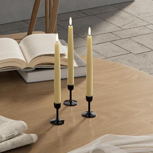 GenSwin Flameless Taper Candles with Remote Timer, Real Wax LED Flickering Candlesticks Battery Operated 3D Wick for Wedding, Party, Home(Ivory, 9.84, Set of 3)