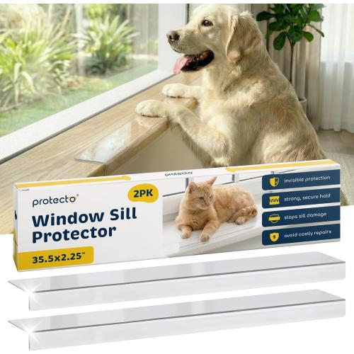 PROTECTO 2-Pack Window Sill Protector from Dogs 35.5 x 2.25 Clear Window Guards from Cats Scratching, Chewing & Clawing | Keep Your Sills Smooth & Paws Safe | Ultra Strong Window Sill Cover Protection