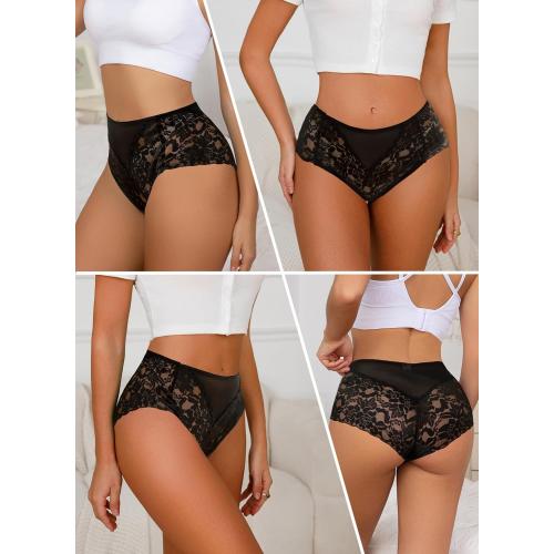 Sexy High Waisted Underwear for Women Plus Size Briefs Breathable Lace Panties High Waisted Cheekster Granny Panties