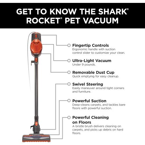 Shark Rocket Ultra-Light Corded Bagless Vacuum for Carpet and Hard Floor Cleaning with Swivel Steering (HV301), Gray/Orange