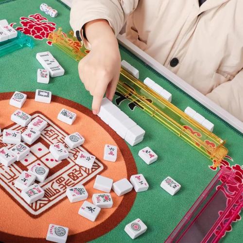 Mahjong All-in-One Tile Rack & Pusher, Clear Acrylic Mahjong Rack and Pusher Combo, Modern American Majiang Tile Racks Set of 4 (Multi-Color)