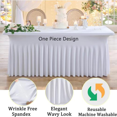 White Spandex Tablecloths for 6 Foot Rectangle Tables, Wrinkle Free Stretchy Table Cloths 6ft Fitted Table Cover DeskSkirt for Weddings Birthday Party Banquet Baby Shower