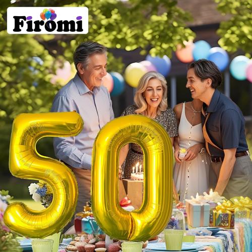 FIROMI 50 Number Balloons Gold Big Giant Jumbo Huge Foil Mylar 50 Balloon Numbers for 50th Birthday Party Anniversary Events Decorations 40-inches