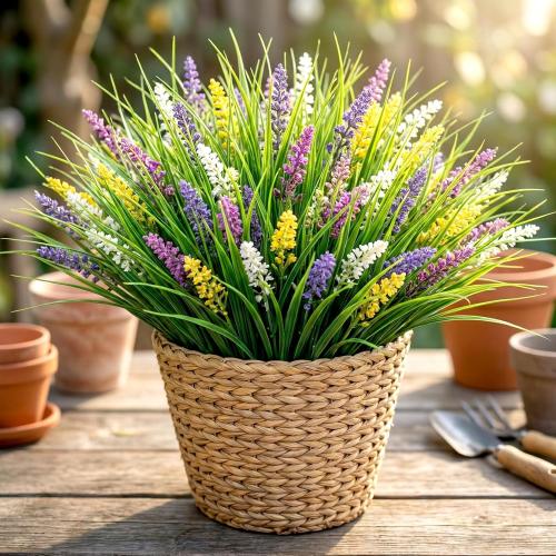 MAQIHAN 10 Artificial Grass Plant Outdoors - Faux Fake Wheat Grass Decor UV Resistant Outdoor Plants Plastic Outside Weed Plant Artificial Greenery for Porch Decorative