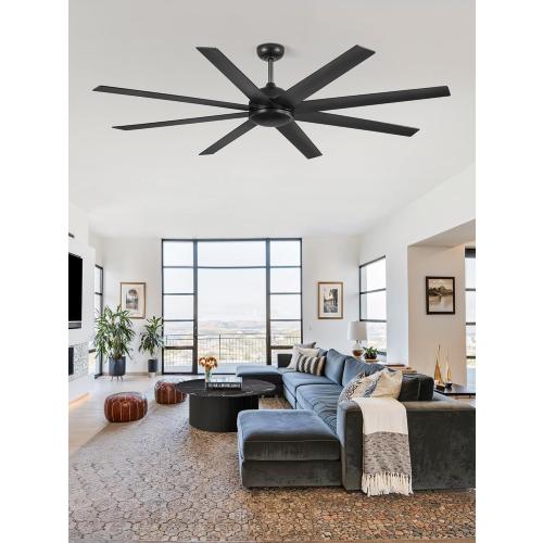 72 Inch Ceiling Fan no Light, Black Ceiling Fan with Remote, 6-Speeds, Quiet Reversible DC Motor, Industrial Ceiling Fans without Lights for Living Room, Garage, Patio, Indoor/Outdoor Use