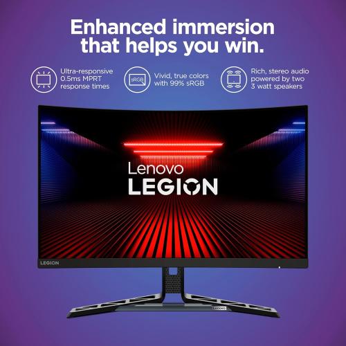 Lenovo Legion R27fc-30 Gaming Monitor, 27 FHD Curved, 280Hz, 0.5ms MPRT, AMD FreeSync, VESA Adaptive Sync, Lift/Tilt/Pivot/Swivel Stand, HDMI 2.1 and DisplayPort 1.4, 350 nits, Raven Black