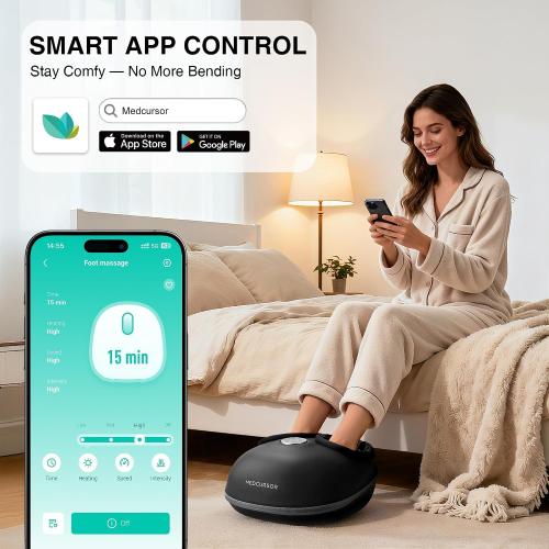 Medcursor Foot Massager with Heat - 2026 Upgraded Shiatsu Deep Kneading Machine, Multi Air Compression Intensity, Smart APP Mobile Remote Control, Feet Massage for Home and Office Use