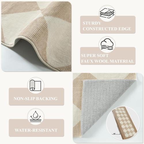 Beeiva Checkered Print 3x5 Washable Area Rug for Bedroom, Non Slip Ultra Thin Beige Entryway Rug Non Shedding Kitchen Rug 3x5, Modern Checkerboard Carpet Plaid Decor for Bathroom Office Nursery