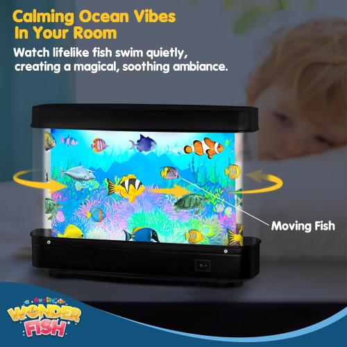 Artificial Fish Tank Virtual Ocean Toy - Mini Office Desk Aquarium, Moving Motion Lamp Night Light with, Fun Gift for Kids and Adults