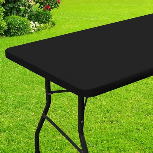 Smiry Rectangle Picnic Table Cloth, Waterproof Elastic Fitted Tablecloths for 4 Foot Tables, Washable Polyester Table Cover for Camping, Indoor and Outdoor (Black, 30x48)
