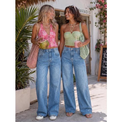 EMMIOL Women's Medium 2026 Wide Leg Jeans Distress High Waist Stretchy Baggy Denim Pants Trousers Clothing