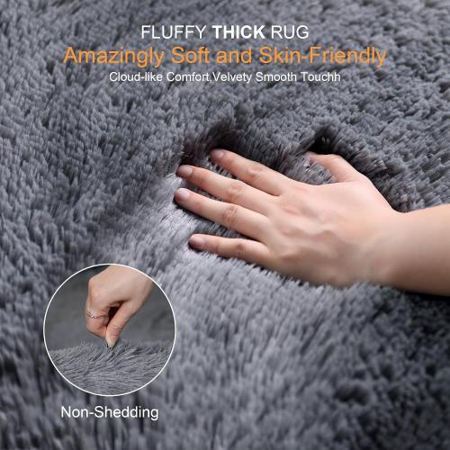 Thick Area Rug Grey Fluffy Shag 3x5 for Bedroom, Ultra Soft Plush Fuzzy Washable Throw Carpet, Modern Non Slip Cozy Furry Shaggy Rug for Living Room Kids Baby Nursery College Dorm