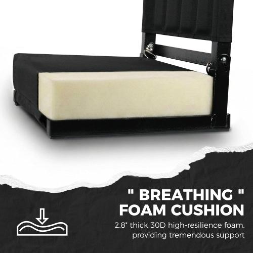 SPORT BEATS Stadium Seats with Back Support Bleacher Chairs with Back and Cushion Thick Padded Bleacher Seats Includes Shoulder Strap Black 1pc Regular - 17 W x 12 D x 16.5 H