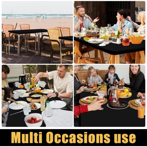 Smiry 2 Pack Rectangle Picnic Table Cloth, Waterproof Elastic Fitted Tablecloths, Washable Polyester Rectangular Patio Table Cover for Camping, Indoor and Outdoor (Black, 30x72)
