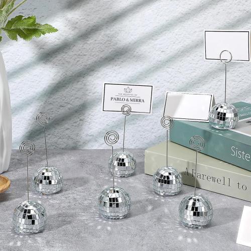 60 Pcs Disco Ball Table Number Holder, Place Card Holders, Tables Cards Photo Picture Display Numbers Stand Clips, for Wedding Birthday Disco Halloween Party Decorations