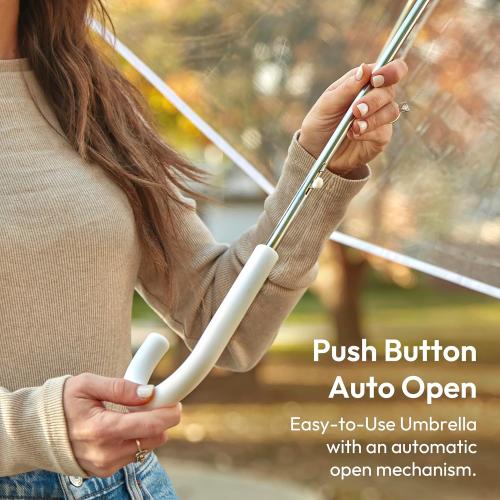 Size 52 Weather Station Clear Rain Umbrella, Adult, Dome Canopy, Bubble, Automatic Open, Bubble, Waterproof, Lightweight, Full 52 Inch Arc, Stick, White