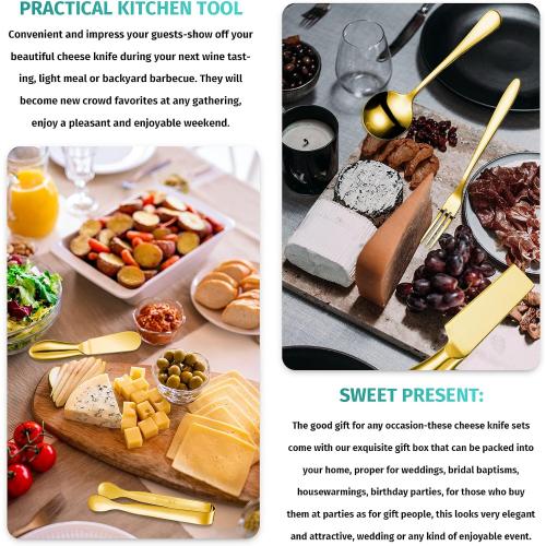 Patelai Charcuterie Board Accessories Cheese Spreader Knife Set Charcuterie Utensils Butter Knife Stainless Steel Mini Serving Tongs Spoons Appetizer Forks for Pastry(Golden,20 Pieces)