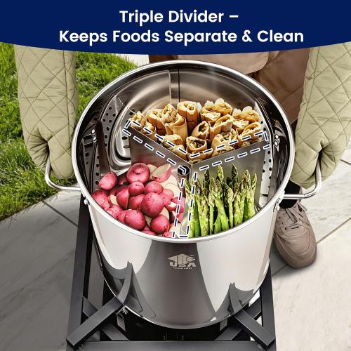 ARC 40QT Stainless Steel Stockpot for Seafood Crawfish Crab Boil-Turkey Fryer Pot with Basket Divider Hook and Steamer Rack, Lobster Shrimp Outdoor Cooking-Steaming-Home Brewing