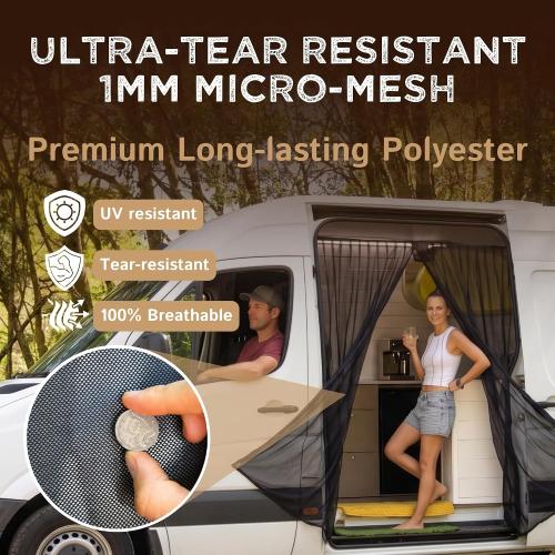 Living in a Bubble Van Bug Screen for Mercedes-Benz Sprinter Mid/High Roof and Other Campervans, Universal Size Sliding Door Flyscreen Mosquito Net, Center Magnetic Closure (Large)