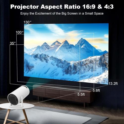 Mini Projector, Support 4K 1080P Portable Projector with Dual Band WIFI6 5G Wireless 5.2 Bluetooth Android 11, 160 ANSI Lumens, 180° Rotatable, Auto Keystone Correction,35-130 Screen Video Projector