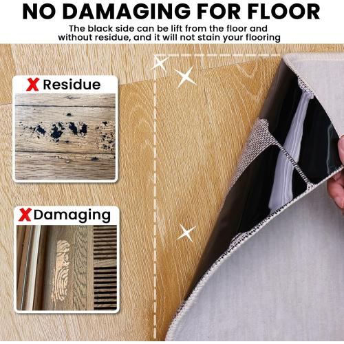Rug Carpet Non Slip Grippers, Reusable Rug Tape Stickers Pads for Hardwood Floors and Tiles, Double Sided Carpet Grippers for Area Rugs Corners Flat, No Damaging for Floor Removable, 12Pcs