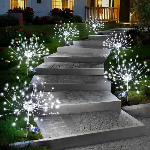 Anordsem Solar Garden Lights Outdoor: Fireworks Light Waterproof for Yard Outside - LED Starburst White Lighting Patio Path Decor 6 Pack - Gardening Gifts for Women Mom Homeowner