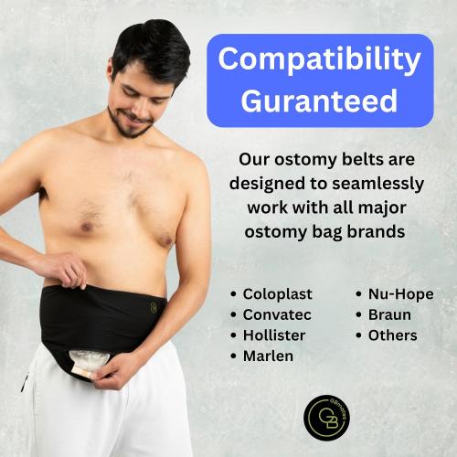 GBmates™ Ostomy Belt in Black | Colostomy Bag Covers Ileostomy Bag Cover for Men and Women | Ostomy Shower Cover for Swimming and Shower | Urostomy Wrap Hernia Support Plus Size (M)