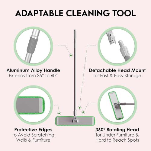 Turbo Microfiber Mop Floor Cleaning System - 18-inch Dust Mop with 4 Reusable Pads for Hardwood and Tile, 360-Spin Floor Mop Head & Extendable Handle - Household Cleaning Tools