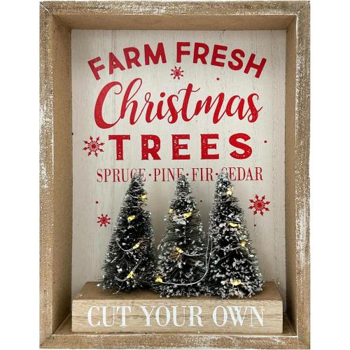 Christmas Decorations for Home Farmhouse LED Lighted Farm Fresh Christmas Tree Decor with Timer Wooden Table Winter Sign Winter Vintage Holiday Block Vintage Holiday Block Xmas Party Decor