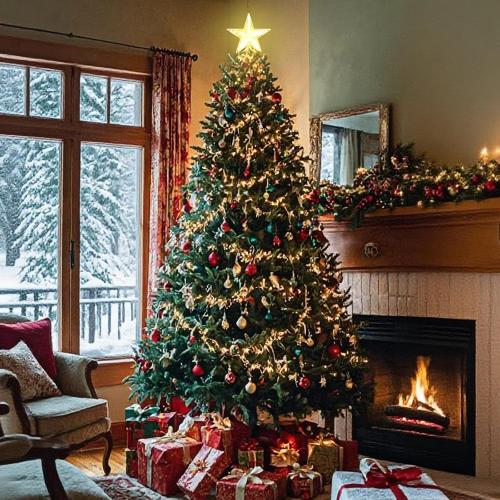 Christmas Tree Topper Star Warm White Light,Star Tree Topper for Christmas Tree Decoration Xmas Tree Topper with 30 LED Lights Battery and USB Powered 8.7 Inch